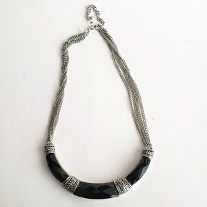 Silver Toned Multi Chain Black Detail Princess Style Necklaces